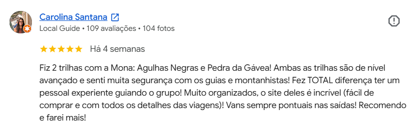 Avaliacao Google Mona Aventuras